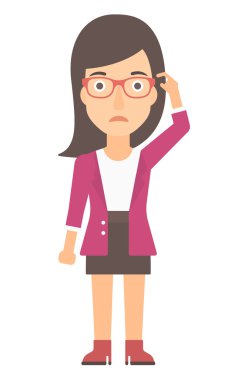 Woman scratching her temple with finger