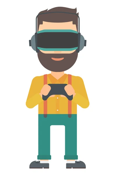 Man bär virtuell verklighet headset. — Stock vektor