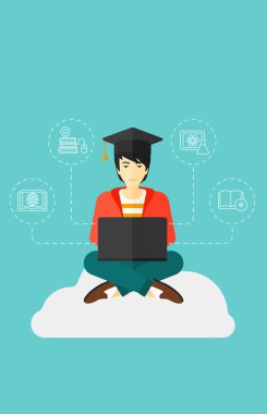 Bulut üzerinde oturan mezun.