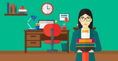 Kadın holding yığın kitap.