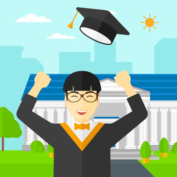 Graduate throwing up his hat. — Stock Vector