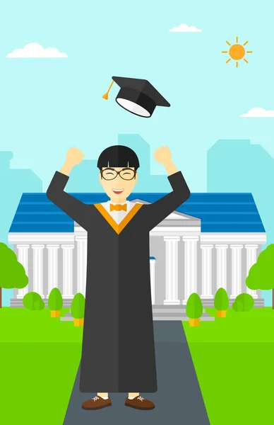 Graduate throwing up his hat. — Stock Vector