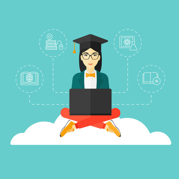 Graduate sitting on cloud.