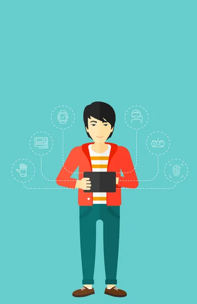 Man holding tablet computer. — Stock Vector