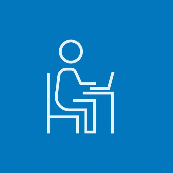 Empresario trabajando en el icono de su línea de computadoras portátiles . — Vector de stock