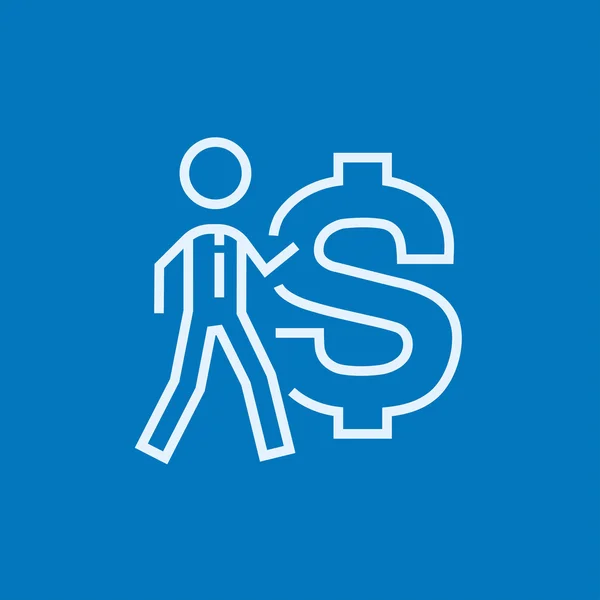 Businessman with big dollar symbol line icon. — Stok Vektör