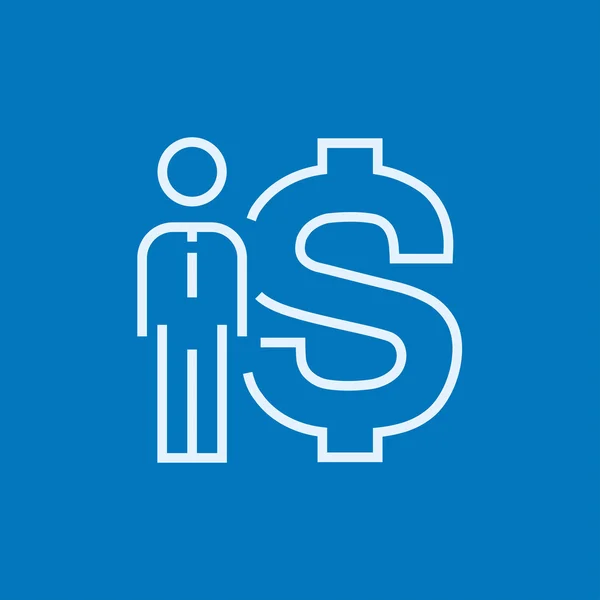 Businessman standing beside the dollar symbol line icon. — Stockvector