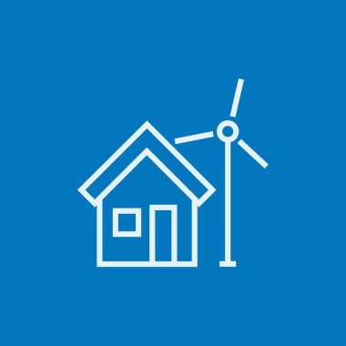 House with windmill line icon.