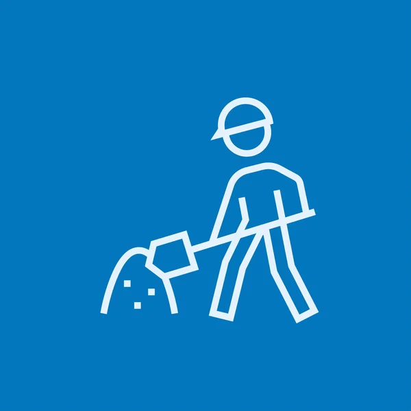 Man with shovel and hill of sand line icon. — Stock Vector