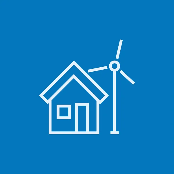 Casa com ícone de linha de moinho de vento . — Vetor de Stock