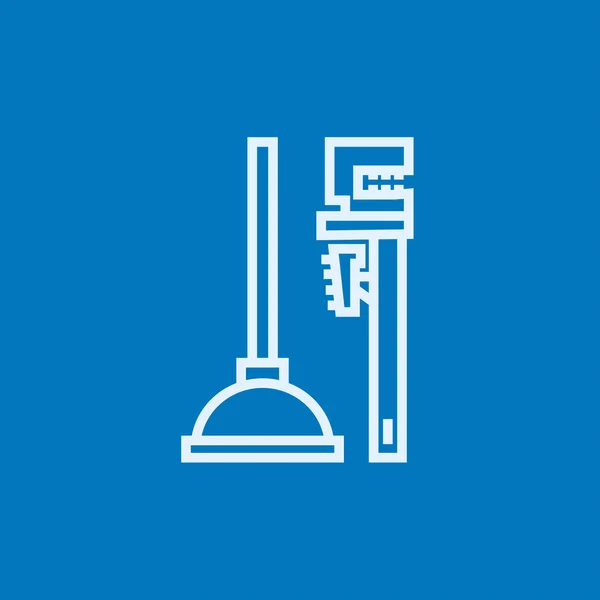 Pipe slagmoersleutels en plunjer lijn pictogram. — Stockvector