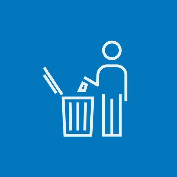 Muž házet odpadky v bin řádku ikona. — Stockový vektor