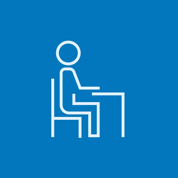 Estudiante sentado en la silla en el icono de la línea de escritorio . — Vector de stock