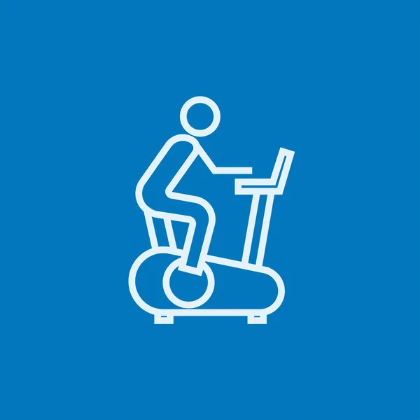 Homme formation sur l'icône de ligne de vélo d'exercice . — Image vectorielle