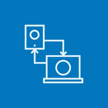 Synchronization smartphone with laptop line icon.