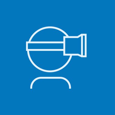 Man wearing virtual reality headset line icon.