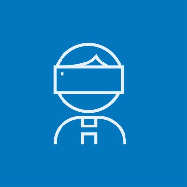 Man wearing virtual reality headset line icon.
