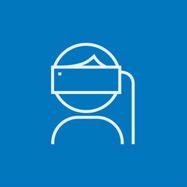 Man wearing virtual reality headset line icon.