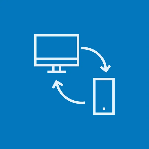 Computadora de sincronización con icono de línea de dispositivo móvil . — Vector de stock