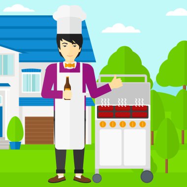 Hazırlık barbekü adam.