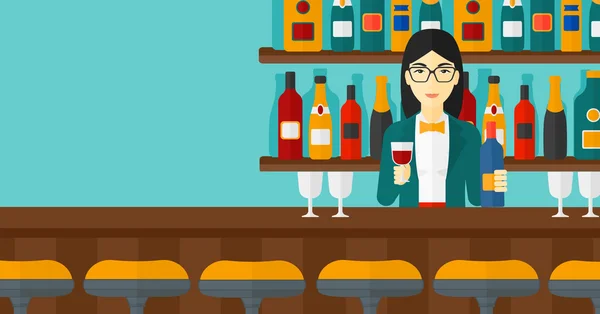 Barman staande aan de bar teller. — Stockvector