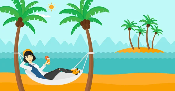 Woman chilling in hammock. — Stock Vector