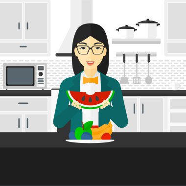 Karpuz yiyen kadın.