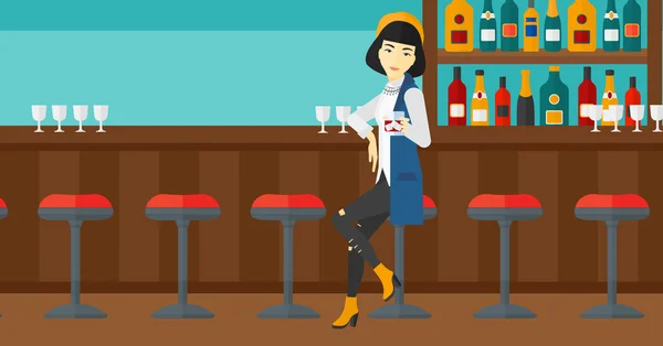 Wanita yang duduk di bar . - Stok Vektor