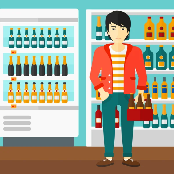 Hombre con paquete de cerveza . — Vector de stock