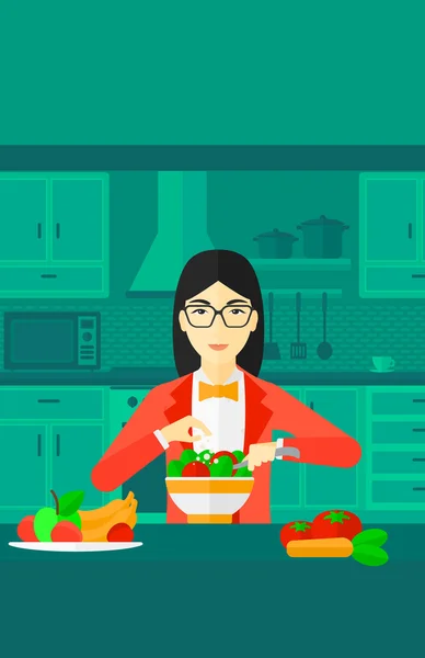 Woman cooking meal. — Stock Vector