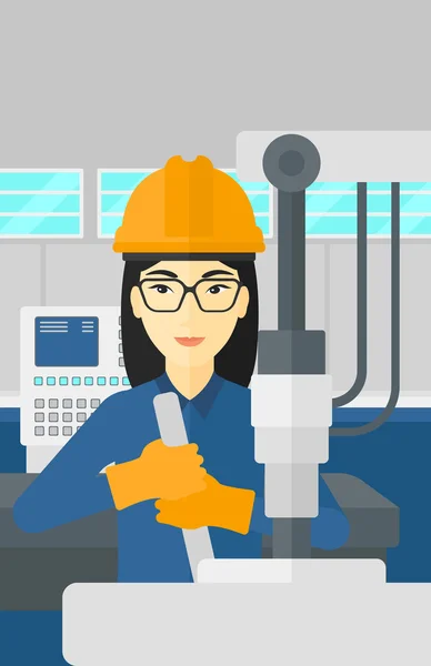 Femme travaillant avec des équipements industriels . — Image vectorielle