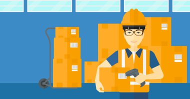 Barkod kutusunu kontrol işçi.