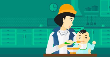 Bebeği besleyen kadın.