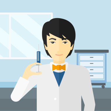 Doktor hastane koğuşunda şırınga.