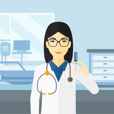 Doktor hastane koğuşunda şırınga.