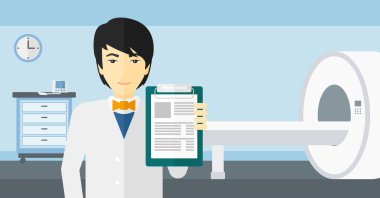 MRI makine ile hastane odasında doktor.