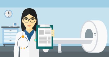 MRI makine ile hastane odasında doktor.