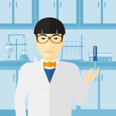 Doctor with syringe in laboratory.