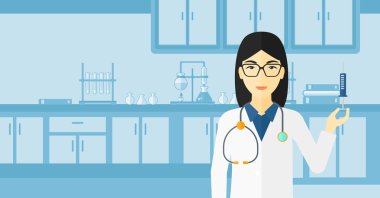 Doctor with syringe in laboratory.