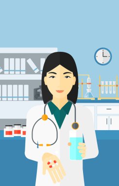 Pharmacist giving pills.