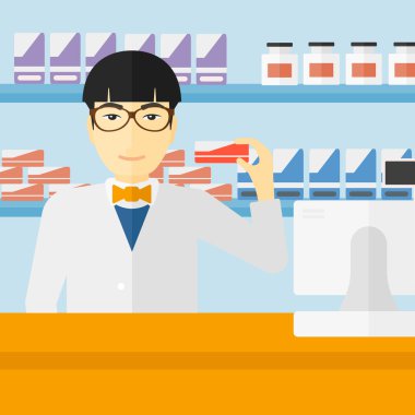 Biraz ilaç gösterilen eczacı.