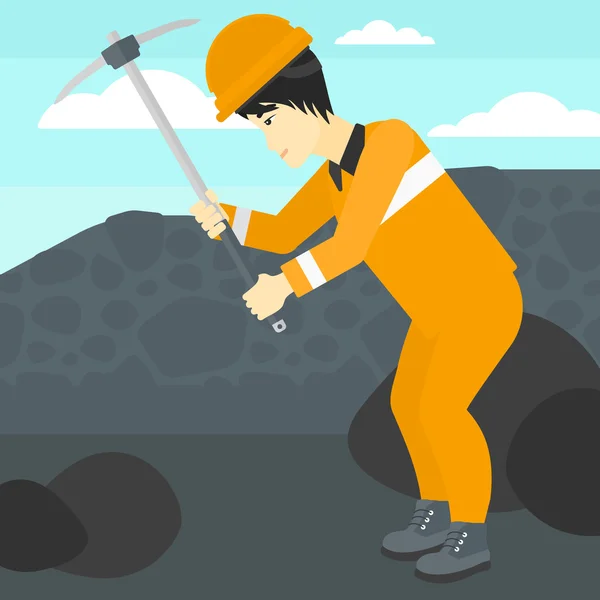 Miner working with pick. — Stock Vector