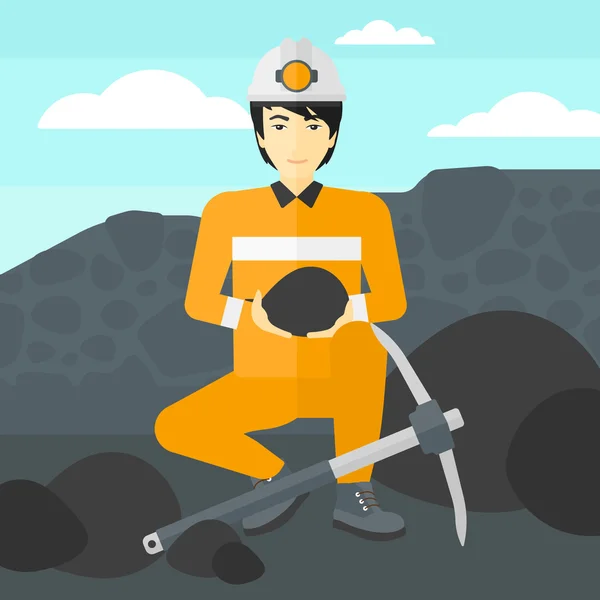 Miner holding coal in hands. — Stock Vector