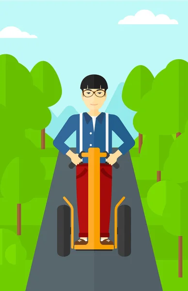 Hombre montando en scooter eléctrico . — Vector de stock