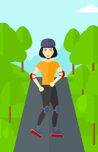 Deportiva mujer en patines . — Vector de stock