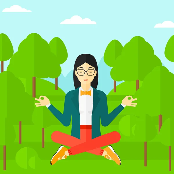 Mujer de negocios meditando en pose de loto . — Vector de stock