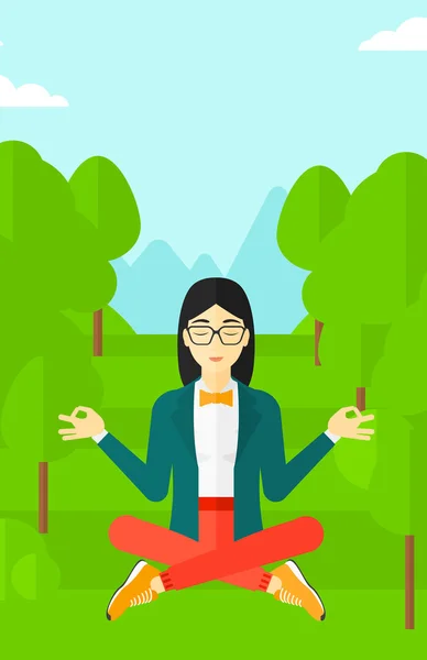 Mujer de negocios meditando en pose de loto . — Vector de stock