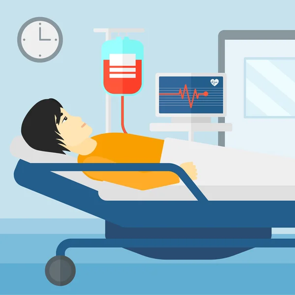 Paciente acostado en cama de hospital . — Vector de stock