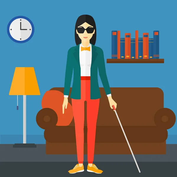 Femme aveugle avec bâton . — Image vectorielle