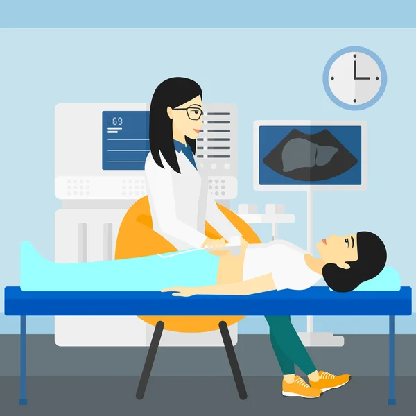 Patient under ultrasound examination. — Stock Vector